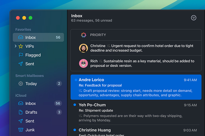 Функция Priority Messages на Apple Intelligence в приложението Mail