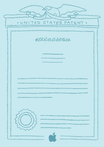 Sur le même portrait, apparaît le dessin d’un brevet. 