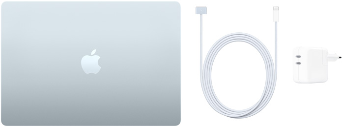 15palcový MacBook Air, USB‑C / MagSafe 3 kabel a 35W dvouportový USB‑C napájecí adaptér
