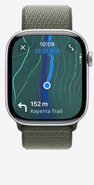 Apple Watch Series 11, obrazovka Map, turistická trasa
