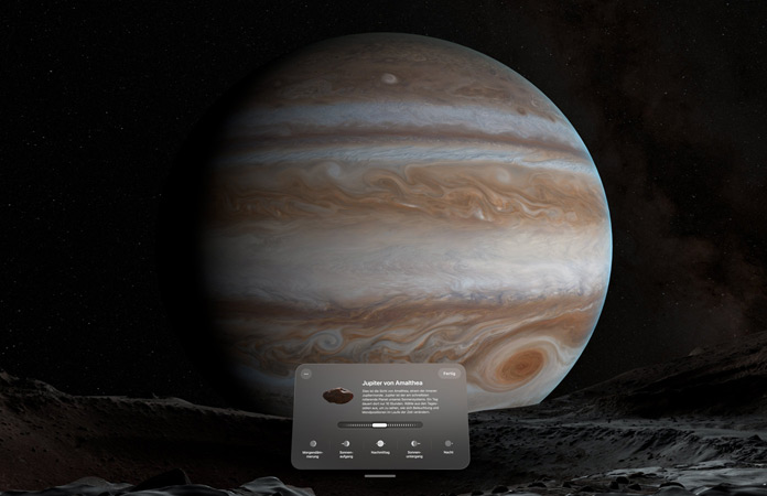 Apple Vision Pro Umgebung des Jupiters in teilweiser Dunkelheit