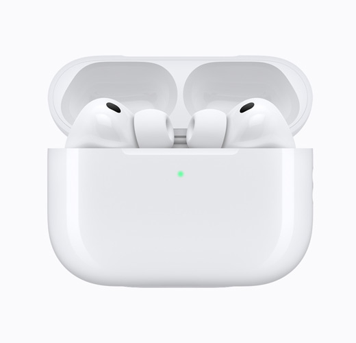 AirPods Pro 3 inside an open white charging case