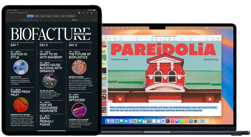 En iPad og en MacBook viser en studerendes projekter.