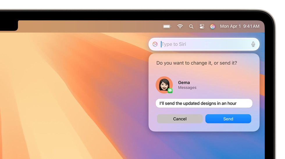 Gebruiker bekijkt agenda en vraagt Siri om informatie over een event, Siri antwoordt op basis van een eerdere e‑mail