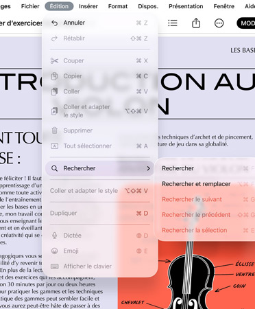 Gros plan de la barre de menus avec des options pour Annuler, Rétablir, Couper, Copier, Coller et plus encore