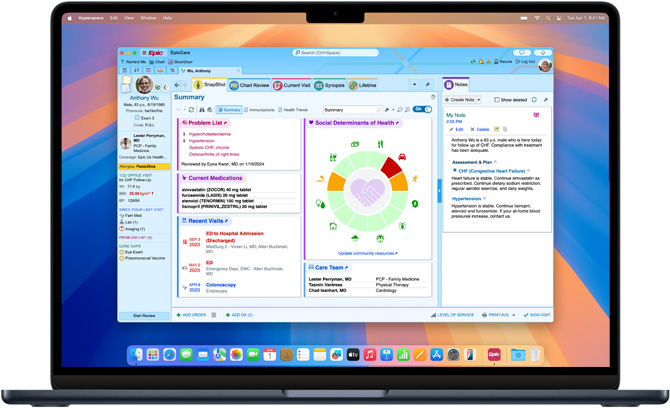 MacBook Pro 顯示 Epic MyChart 電子健康記錄。