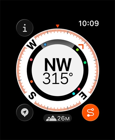 Visszakövetés funkció, mérőszámok: iránytű, tengerszint feletti magasság, megjelölt útpontok