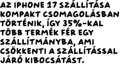 Az iPhone 17 szállítása kompakt csomagolásban történik, így 35%-kal több termék fér egy szállítmányba, ami csökkenti a szállítással járó kibocsátást.