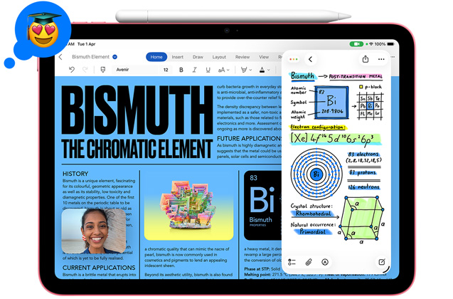 Front view of iPad with Apple Pencil charging on top of it