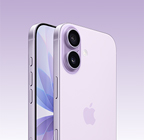 iPhone 17, Lavender colour, front exterior, back angled exterior, Dual Fusion camera system at top left, Camera Control button, front side exterior all screen design, Action, volume and side buttons