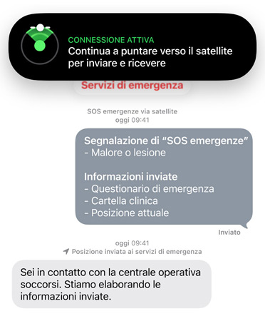 La funzione SOS emergenze via satellite in uso