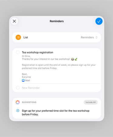 List in the Reminders app with smart reminders and suggested tasks