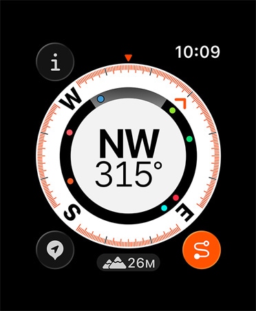 Funcția Retrasare, măsurători: busolă, altitudine, puncte de reper marcate