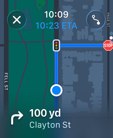 Maps app, navigation instructions appear at bottom of screen