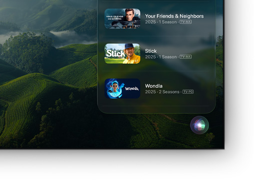 A flat screen television showing list of Apple TV movies and shows