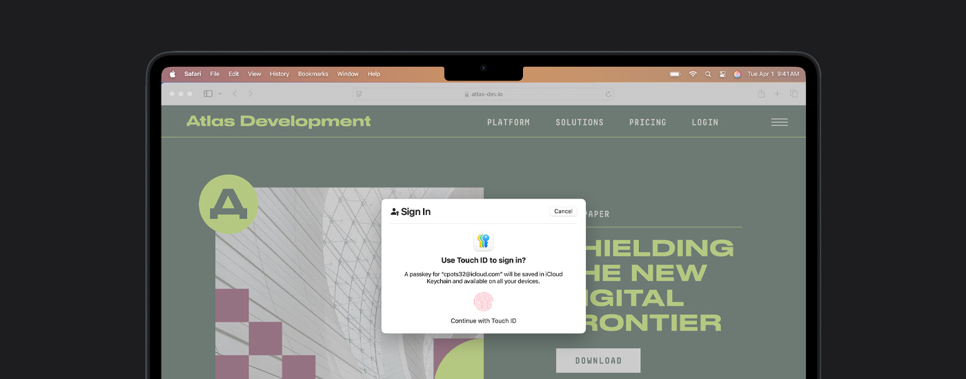 Touch ID-vindu på en Mac-skjerm. Bak vinduet vises en presentasjon.