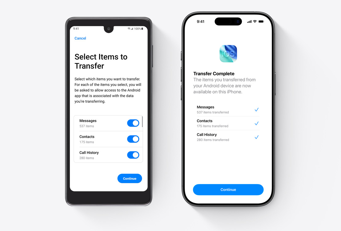Vedľa seba vidíme obrazovky Androidu a iPhonu s apkami Prechod na iOS