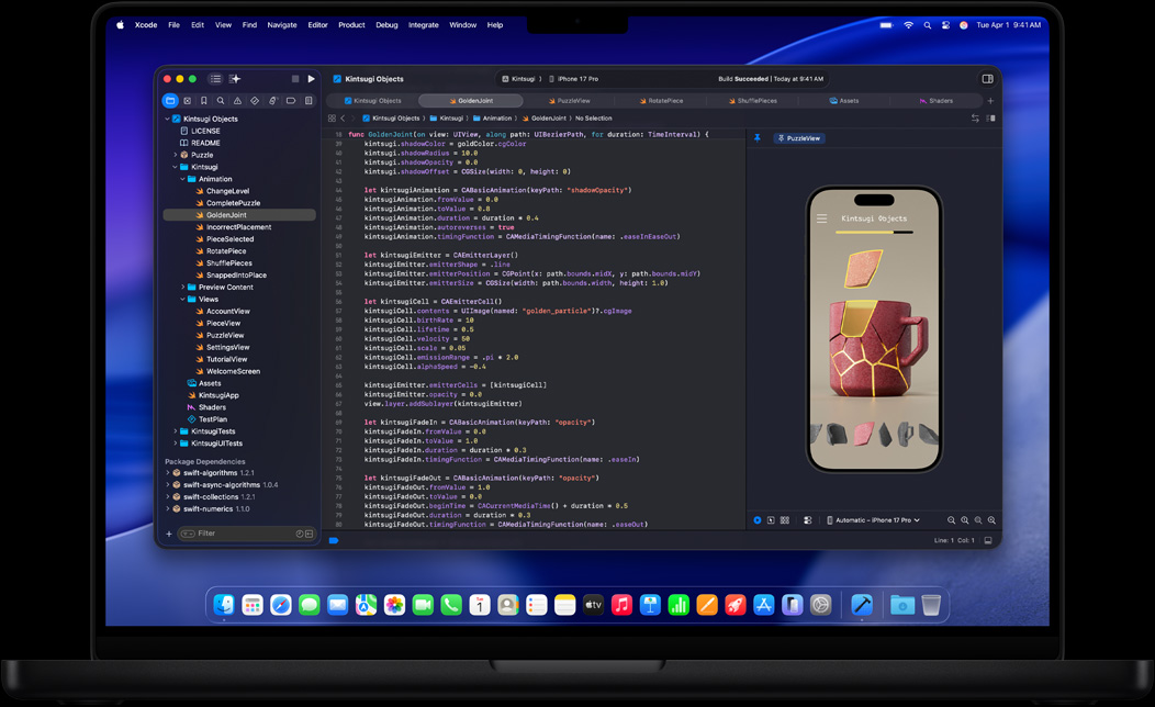 Pantalla de un MacBook Pro en la que se está programando una app en Xcode