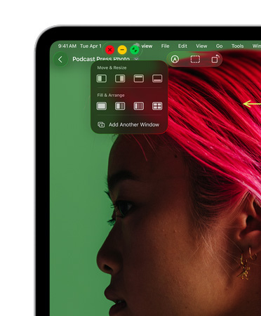 Ovládací prvky okna s červeným tlačítkem na jeho zavření, žlutým tlačítkem na minimalizaci a zeleným tlačítkem na zvětšení a taky s možnostmi přesunutí a změny velikosti nebo uspořádání oken