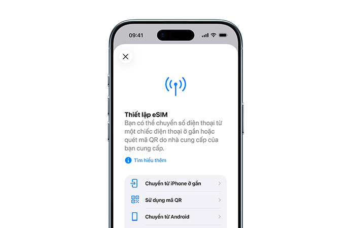 iPhone Air, vỏ ngoài mặt trước, sử dụng tính năng Thiết Lập Mạng Di Động để dễ dàng chuyển số điện thoại với eSIM